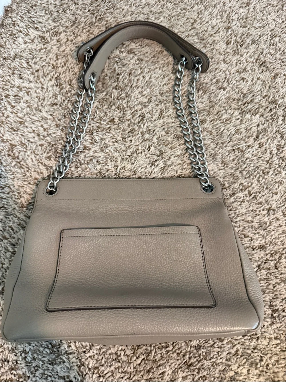 Tory Burch Pebbled Gray Leather Chain-Handle Shoulder Bag